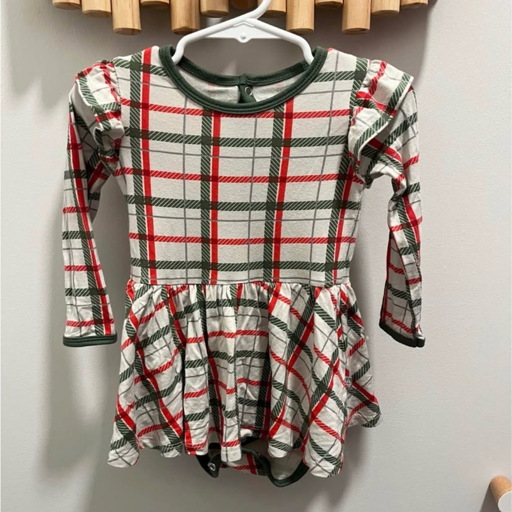 Long-Sleeve Plaid Twirl Bodysuit